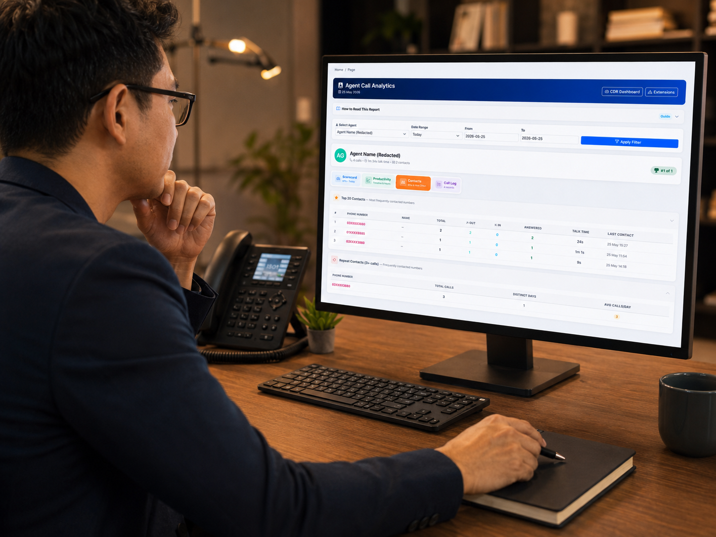 VoIP contact report showing customer call contact information
