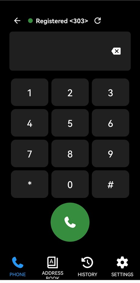 BizCloud app dialer screen showing a registered extension and keypad